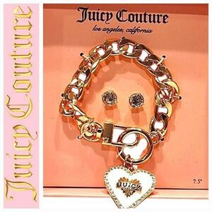 Juicy Couture Logo Heart & Lock Braclet & Earring Set